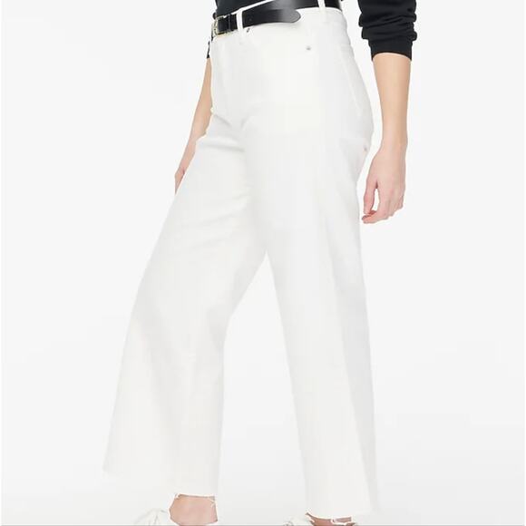J. Crew NWT Curvy Petite 29 High Waisted Wide Leg Crop White Raw Hem Jeans - Picture 3 of 12